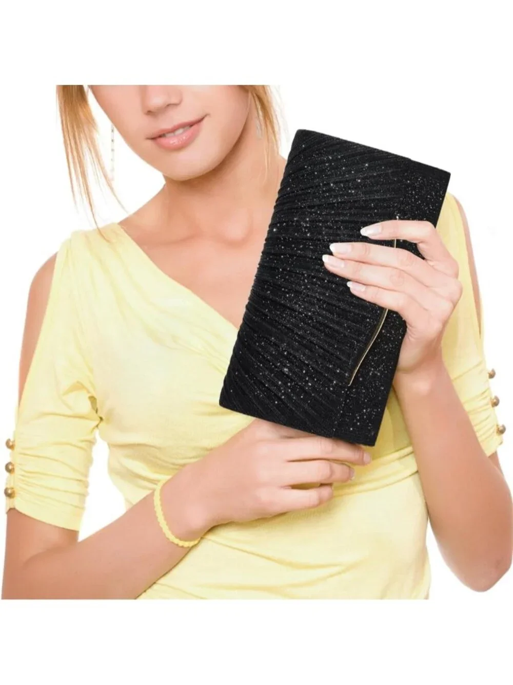 👜 Women's Black Sparkle Formal Dressy Evening Bag Elegance Charm Crossbody Bag